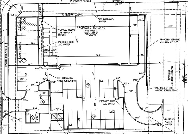 Site plan for Caliber Collision at Woods Ave. and Crossroads Blvd. in Loveland