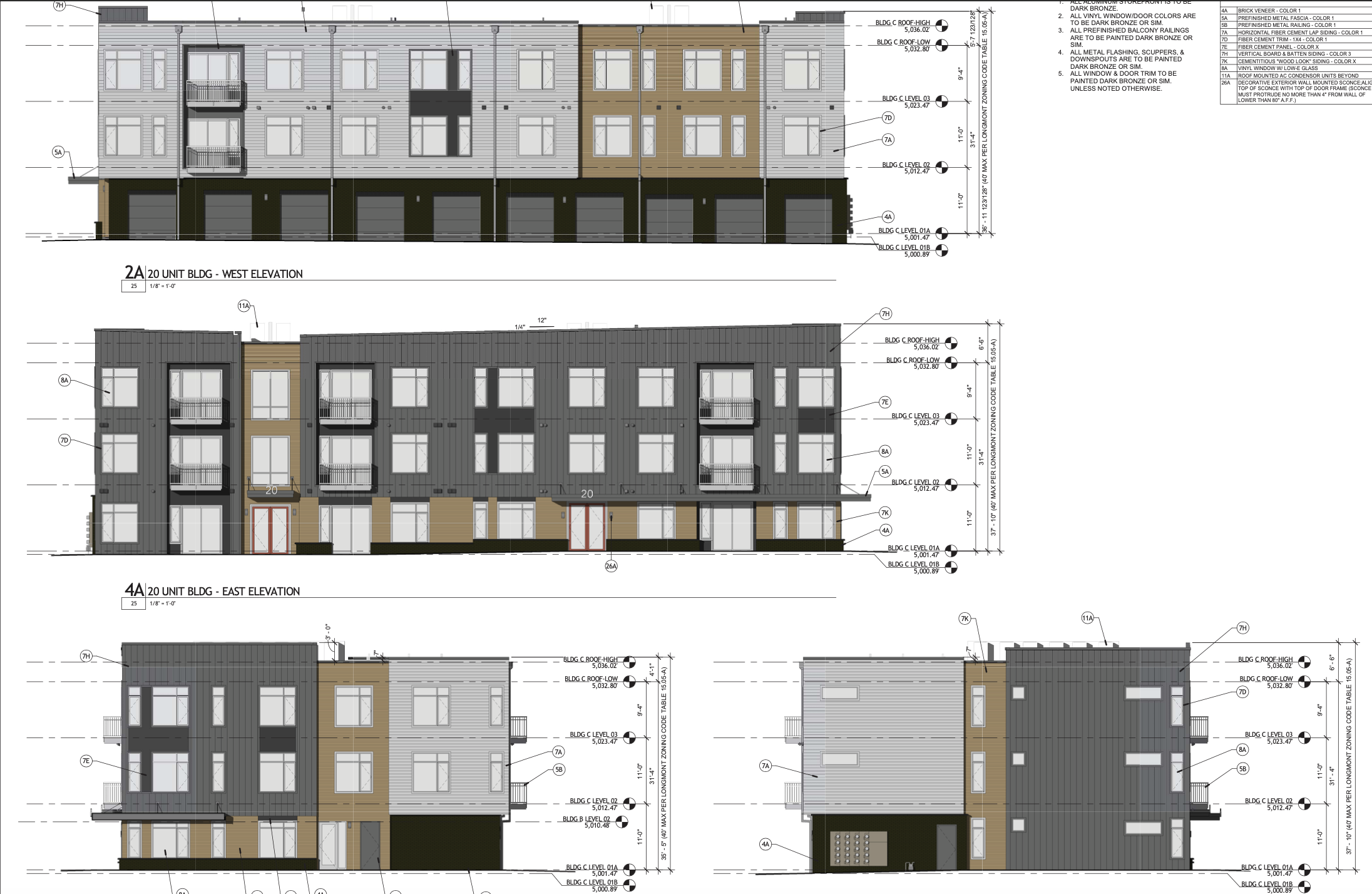 Exterior elevations for Creekside Multi-Family in Longmont, CO